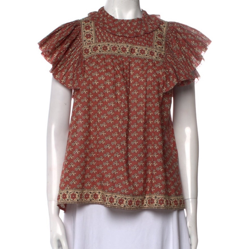 Sea New York Cream Ruffled Blouse with Bib Collar
